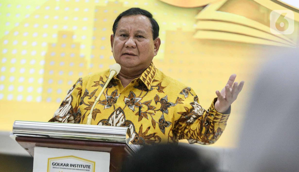 Ketua Umum Partai Gerindra Prabowo Subianto saat memberikan materi bertema kebangsaan. (Liputan6.com/Faizal Fanani)