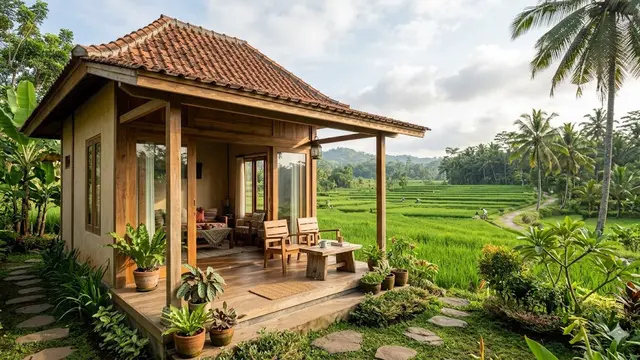 Inspirasi Rumah Desa Ukuran 6x9 dengan Teras Menghadap Sawah