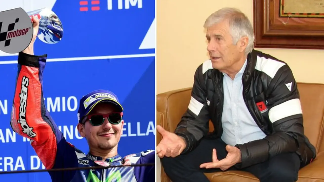 Jorge Lorenzo (kiri) dan Giacomo Agostini.