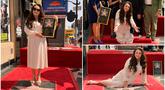 Foto kolase saat penyanyi sekaligus aktris Sarah Brightman menerima penghargaan bintang Hollywood Walk of Fame di Los Angeles, California, Amerika Serikat, 6 Oktober 2022. (AP Photo/Chris Pizzello)