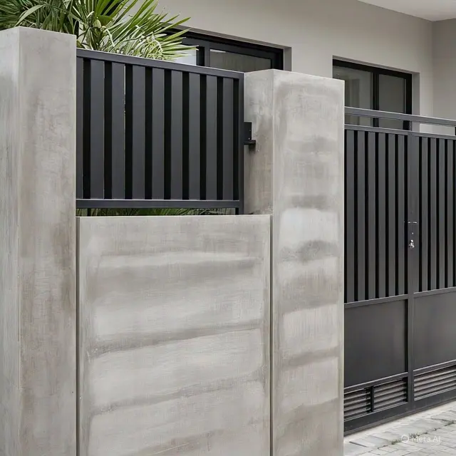 Desain Pagar Rumah Minimalis Modern, Kombinasi Beton dan Besi