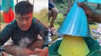 Niat Banget, Viral Pendaki Bikin Tumpeng Lengkap ala Syukuran di Gunung (Sumber: TikTok/bukanhafidz & Instagram/fidz92)