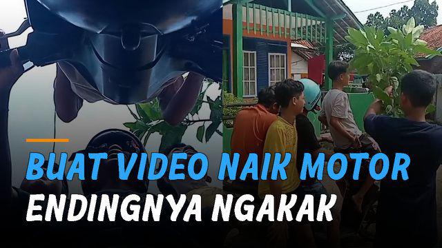 Aksi unik dan kreatif ditunjukkan oleh sekumpulan pemuda yang membuat perjalanan saat naik motor.