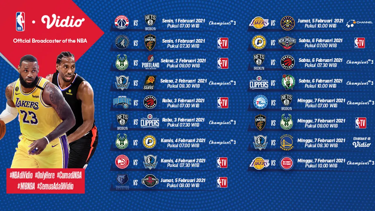 Jadwal NBA 2021 pekan ketujuh di Vidio
