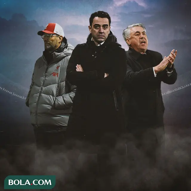 Ilustrasi - Jurgen Klopp, Xavi, Carlo Ancelotti