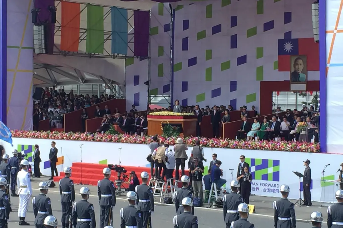 Presiden Tsai Ing-wen berpidato di peringatan Hari Kemerdekaan Taiwan ke-108 di Istana Negara, Taipei. (Liputan6.com/Teddy Tri Setio Berty)