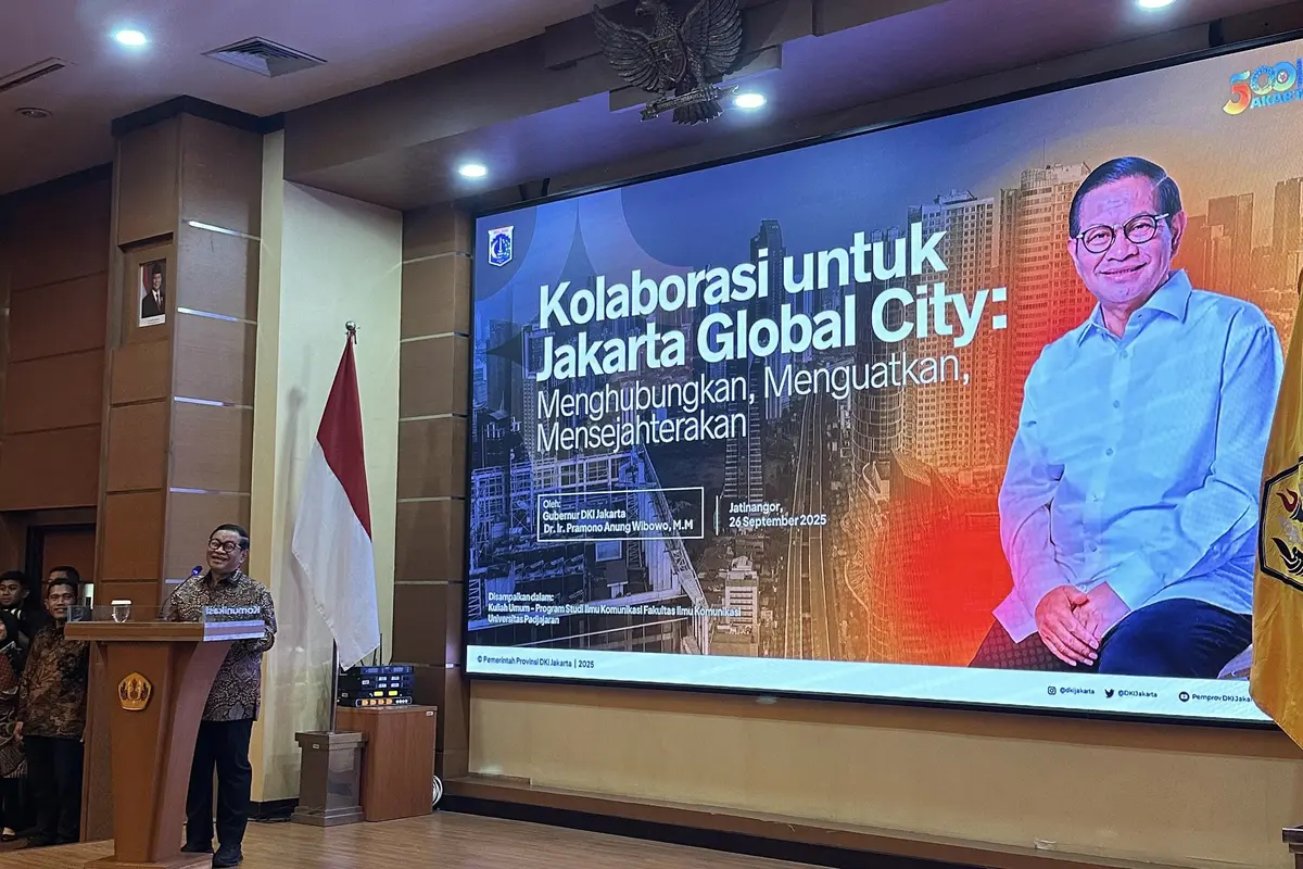 Gubernur Jakarta Pramono Anung saat mengisi kuliah umum yang diselenggarakan oleh Program Studi Ilmu Komunikasi, Fakultas Ilmu Komunikasi Universitas Padjajaran, bertema "Komunikasi Publik Pemerintahan Provinsi DKI Jakarta Menuju Kota Global" (Istimewa)