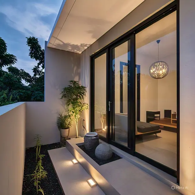 Teras Minimalis dengan Sentuhan Pencahayaan Modern