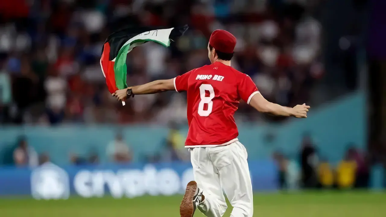 Pitch invader dalam pertandingan Prancis Melawan Tunisia. (Foto: Twitter @DaysOfPal)