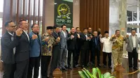 Delapan fraksi parlemen di DPR kembali menyampaikan sikap menolak pemilu proporsional tertutup, Selasa (30/5/2023). (Liputan6.com/ Delvira Hutabarat)