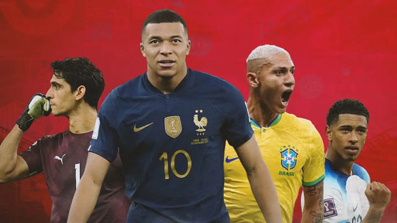Piala Dunia - Yassine Bounou, Kylian Mbappe, Richarlison, Jude Bellingham