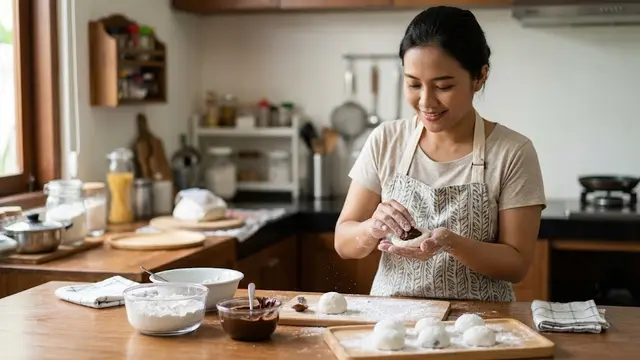 Resep Mochi Tepung Ketan Isi Cokelat yang Dibuat Tanpa Oven/AI Generated