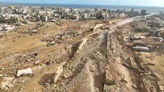 Pemandangan Kota Derna, Libya, Selasa (12/9/2023). Badai Daniel menyebabkan banjir dahsyat seperti tsunamin di Libya. (AP Photo/Jamal Alkomaty)
