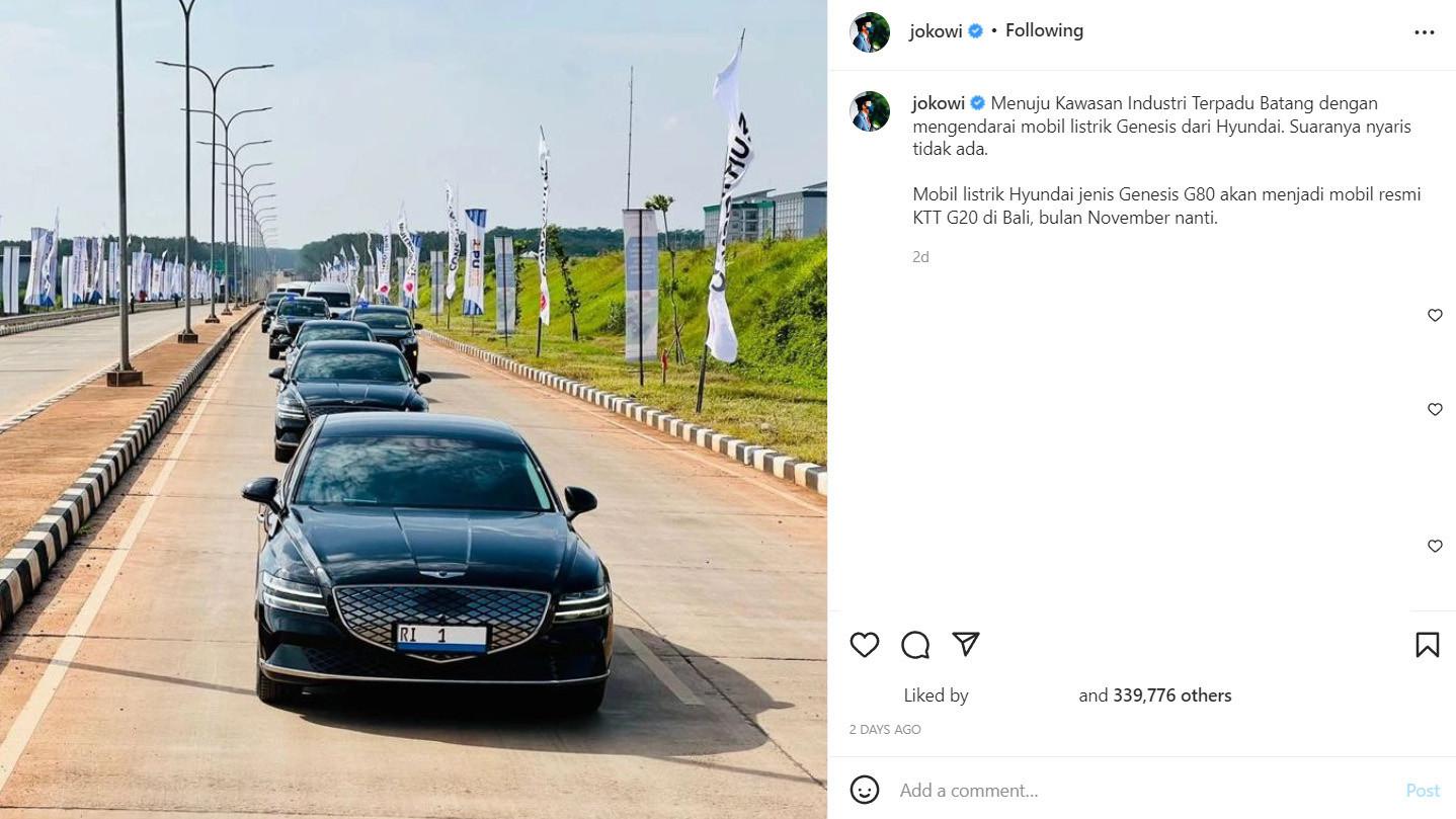 Postingan Presiden Jokowi terkait mobil Genesis Electrified G80 (Instagram/@jokowi)