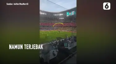 Beredar video penerjun payung hampir menabrak tribun penonton saat laga Prancis Vs Jerman.