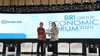 Menteri Keuangan RI Sri Mulyani dan Direktur Utama BRI Sunarso saat acara BRI Group Economic Forum 2020 di Ritz Carlton Pacific Place, Jakarta, Rabu (29/1/2020).