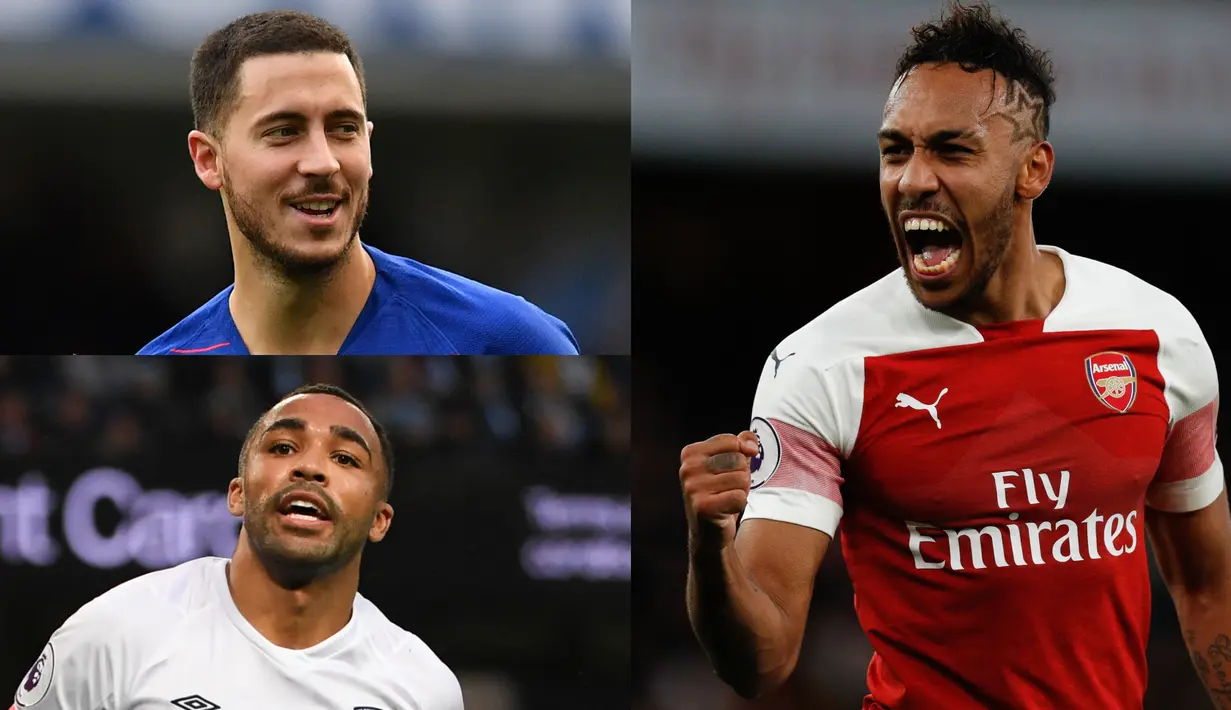 Raihan dua gol ke gawang Tottenham Hotspur membawa Aubameyang puncaki top scorer Premier League. Aguero yang tidak tampil di pekan ke-14 harus berda di peringkat tiga. (Kolase Foto AFP)