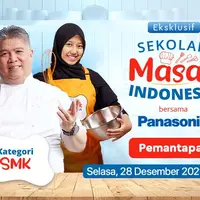 Episode terbaru Sekolah Masak Indonesia datang dengan sesi tahap pemantapan untuk kategori SMK. Saksikan selengkapnya di Vidio (Dok. Vidio)