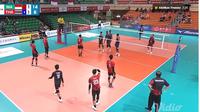 Aksi pemain Timnas voli putra Indonesia saat melawan Thailand pada perempat final AVC Challenge Cup 2023 (screenshot)