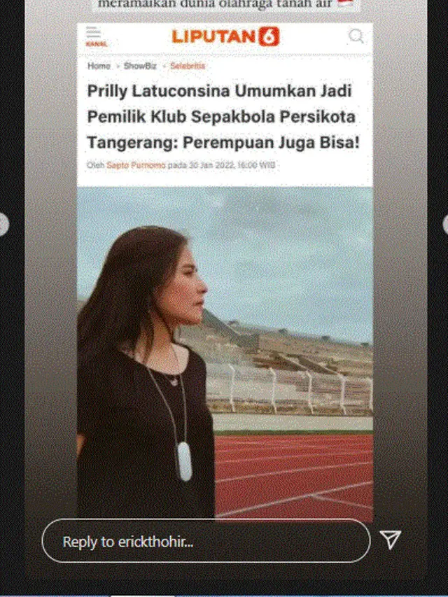 Erick Tohir puji Prilly Latuconsina sebagai pemilik klub sepak bola Persikota Tangerang