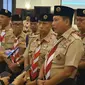 Ketua Kwarnas Pramuka Budi Waseso atau Buwas (dua kanan) memberi keterangan terkait Pramoka yang yang tidak lagi jadi program wajib di sekolah. (Istimewa)