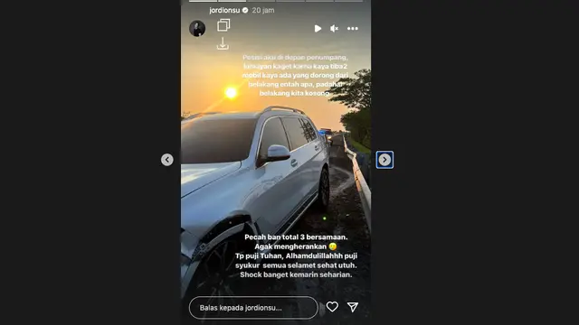 Jordi Onsu Alami Kecelakaan di Tol Gara-Gara Pecah Ban, Mobil Hilang Kendali hingga Hantam Pembatas. (instagram.com/jordionsu)