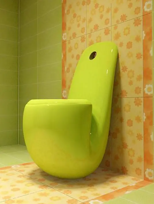 Toilet berbentuk pipa rokok berwarna hijau ini sangat ceria dan pasti akan disukai banyak anak kecil. (theapricity.com)