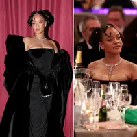 Intip gaya glamor RIhanna dengan perhiasan berkilau di Golden Globe 2023. [cartier].