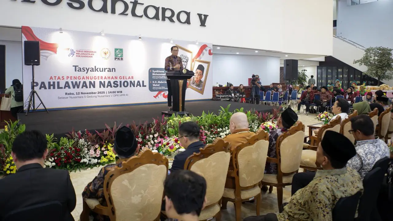 Wakil Ketua DPP Partai Kebangkitan Bangsa (PKB), Faisol Riza, dalam acara Tasyakuran Penganugerahan Gelar Pahlawan Nasional yang diselenggarakan Fraksi PKB MPR RI, di Gedung DPR, Jakarta, Rabu (12/11/2025) (Istimewa)