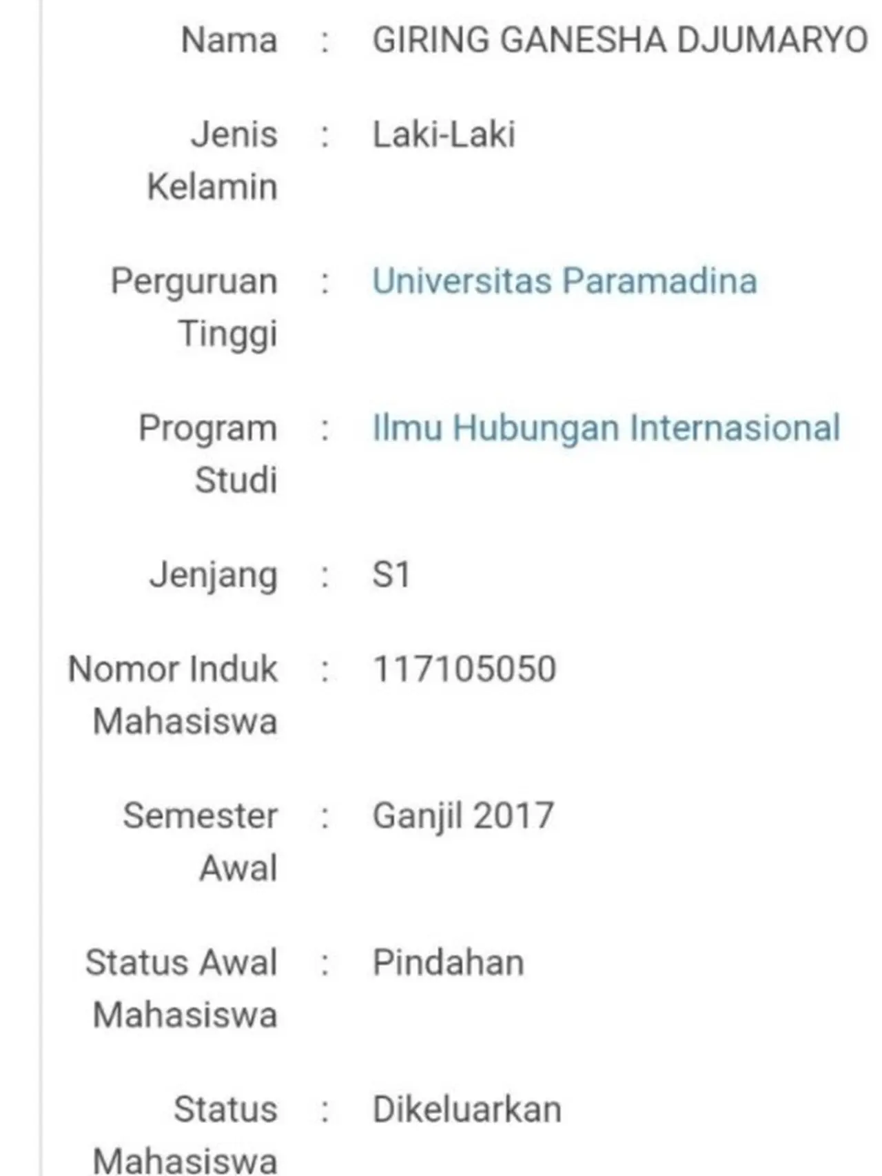 Giring Ganesha Berstatus Mahasiswa Drop Out dari Kampus yang Pernah