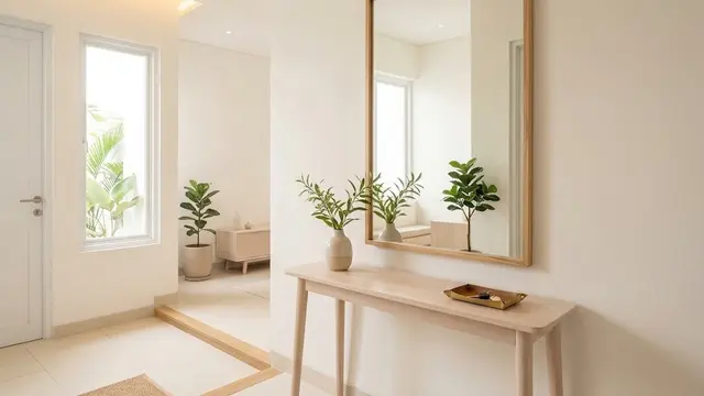 Foyer dengan Cermin Besar dan Warna Cerah