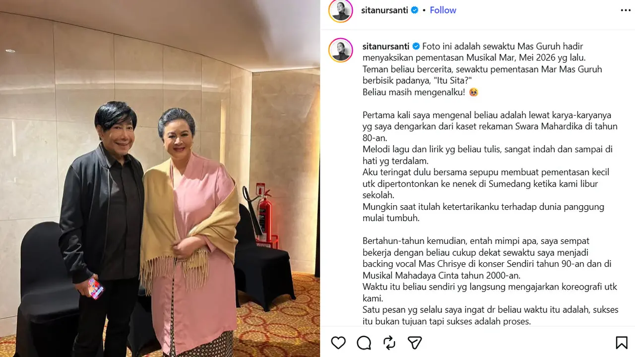 Unggahan Sita Nursanti tentang Guruh Soekarnoputra. (Instagram/ sitanursanti)