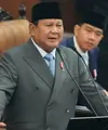 Presiden Prabowo Subianto saat menyampaikan pidato dalam Sidang Tahunan MPR RI dan Sidang Bersama DPR-DPD RI Tahun 2026 di Kompleks Parlemen, Jakarta, Jumat (14/8/2026). (AP/ Dita Alangkara)