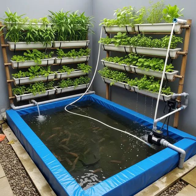 Desain Kolam Lele Terpal dengan Kebun Sayur Vertikal di Lahan 2x3 Meter