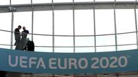 Suasana di Convention Centre, Dublin, jelang undian kualifikasi Euro 2020. (AP/Brian Lawless)