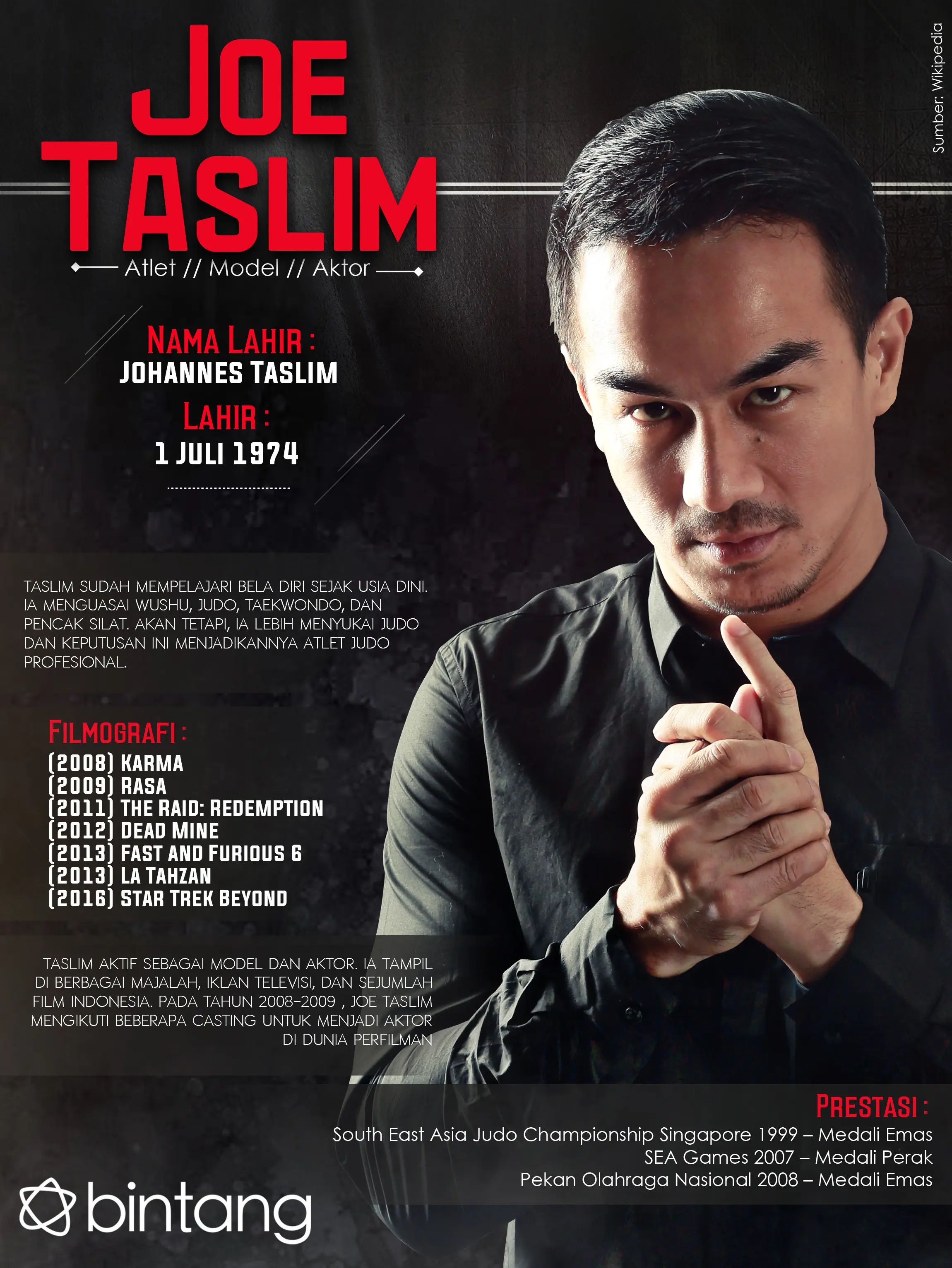 Celeb Bio Joe Taslim  (Fotografer: Bambang E. Ros, Stylist : Indah Wulansari, Desain: Nurman Abdul Hakim/Bintang.com)