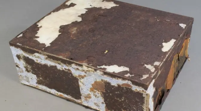 Fruit cake ini tersimpan di bungkus kertas dan kotak dilapisi timah. (Foto: Antartic Heritage Trust)