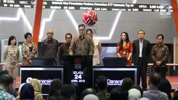 Dirut PT Danareksa Investment Management Marsangap P. Tamba berbicara dalam peluncuran Danareksa ETF Indonesia Top 40, Jakarta, Selasa (24/4). Danareksa ETF Indonesia Top 40 merupakan produk pertama yang diluncurkan PT DIM. (Liputan6.com/Angga Yuniar)