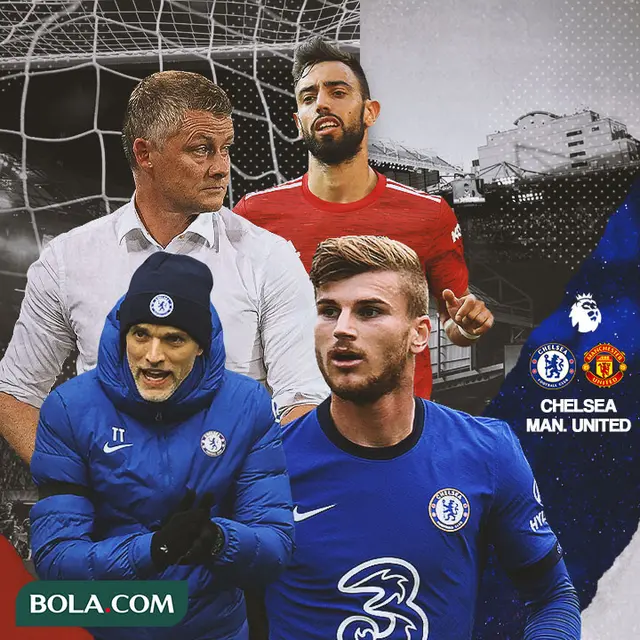 Premier League - Chelsea Vs Manchester United - Thomas Tuchel, Timo Werner, Vs Ole Gunnar Solskjaer, Bruno Fernandes