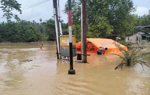 Banjir susulan merendam lima kecamatan di Aceh Timur setelah hujan dengan intensitas tinggi kembali mengguyur wilayah itu. (Liputan6.com/ Dok BPBD Aceh Timur)