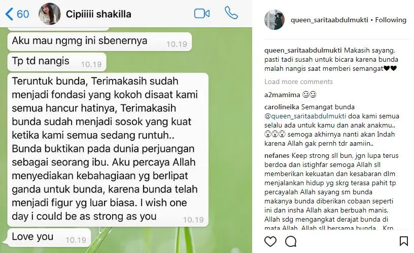 Shakilla kirim pesan menyentuh untuk menyemangati sang bunda [foto: instagram.com/queen_saritaabdulmukti]