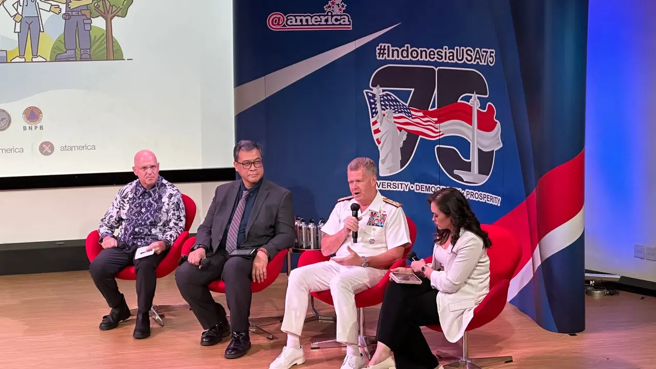 Diskusi "20 Tahun Kerja Sama AS dan Indonesia dalam Mitigasi Bencana" yang diselenggarakan Kedutaan Besar AS di @america, Jakarta, Rabu (12/6/2024). (Liputan6/Benedikta Miranti)