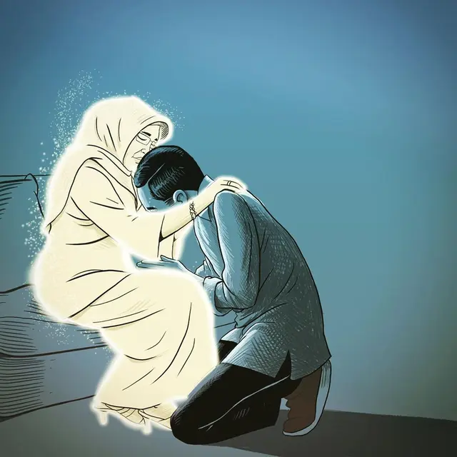 Sketsa Sudjiatmi Notomiharjo menerima sungkem putranya. (Foto: Instagram @motulz)