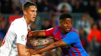 Penyerang Barcelona, Ansu Fati, kembali tampil setelah absen panjang akibat dihantam cedera. Ansu bermain sebagai pengganti saat Barca bersua&nbsp;Real Mallorca pada laga pekan ke-34 La Liga, Senin (2/5/2022) dini hari WIB.&nbsp;(AP Photo/Joan Monfort)