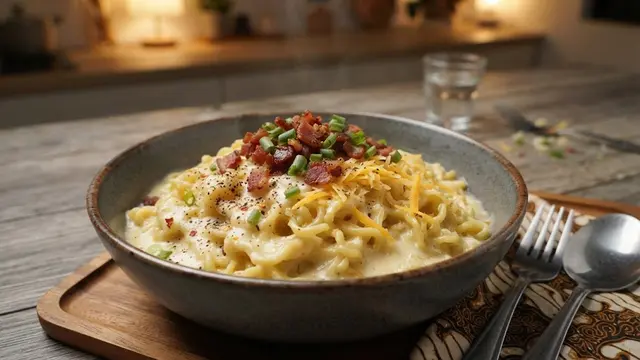 Mie Kuah Susu Keju ala Carbonara Kilat