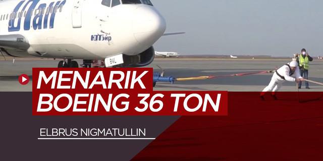 VIDEO: Gila! Pria Terkuat Rusia ini Menarik Pesawat Boeing Seberat 36 Ton