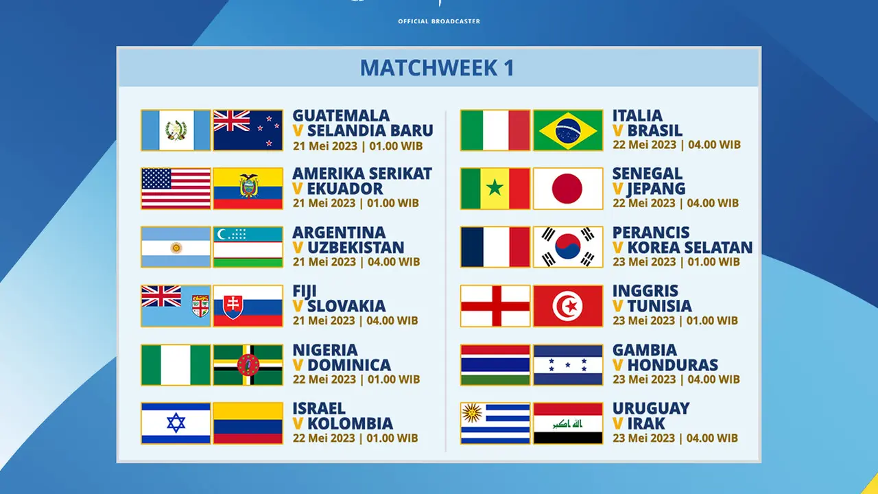 Daftar Pertandingan Piala Dunia U-20 Argentina Week 1 di Vidio, 21-23 Mei 2023