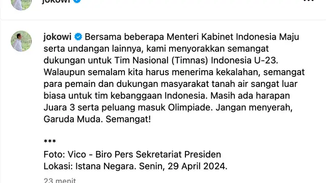 Unggahan Presiden Jokowi. (Foto: Dok. Instagram @jokowi)