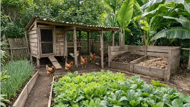 Desain Kandang Ayam dan Area Kompos dalam Satu Lahan (AI Generated)