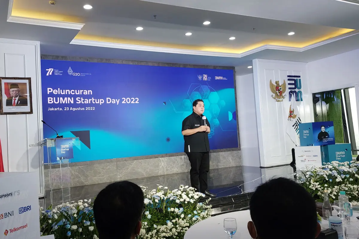 Menteri BUMN Erick Thohir resmi meluncurkan BUMN Start Up Day di Kementerian BUMN, Selasa (23/8/2022).